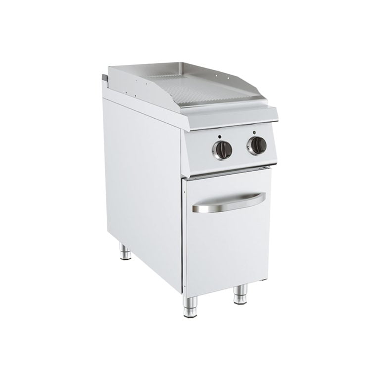 Fry-top simplu striat electric cu suport inchis